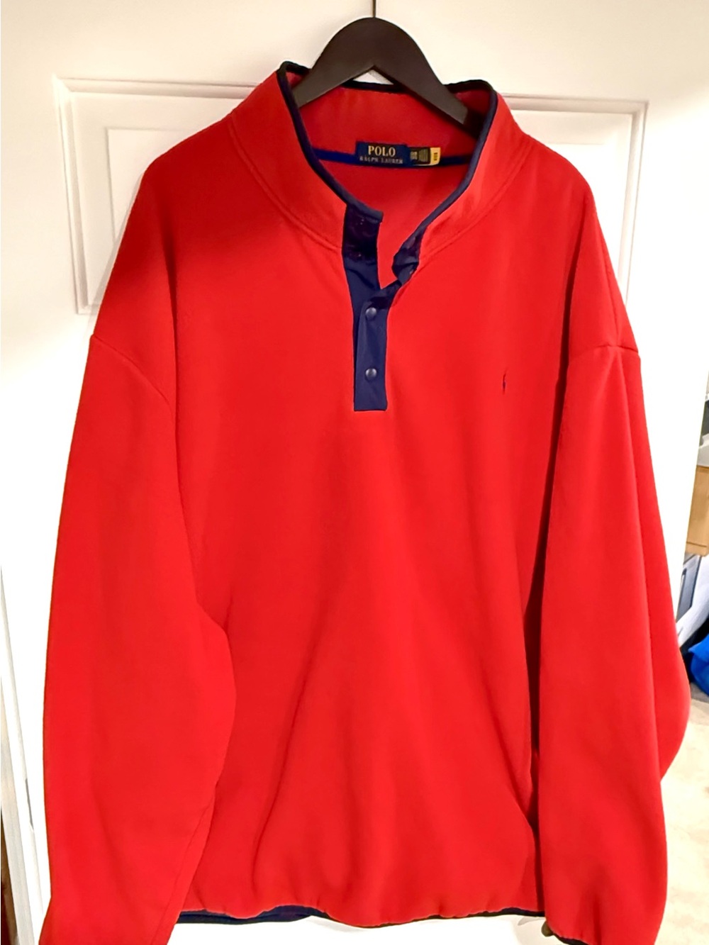 Ralph Lauren Red Pullover with Navy Quarter-Placket